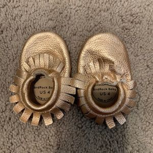 Bird Rock rose gold moccasins, size 4